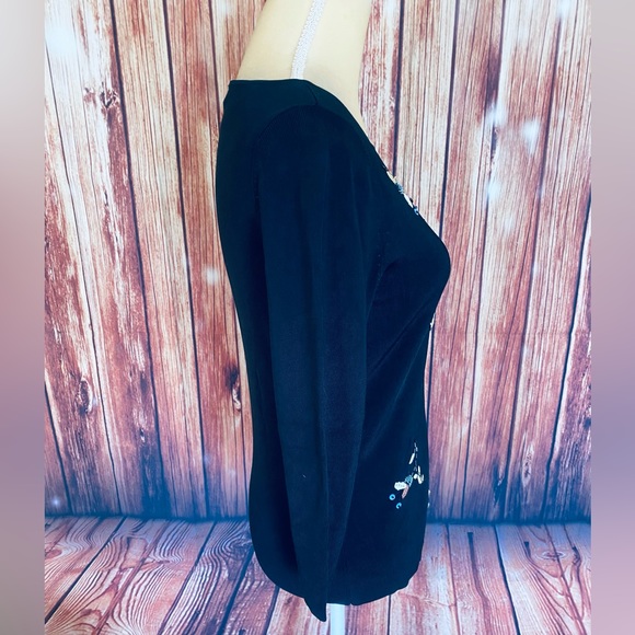 Women’s Small Blouse Lucia Burns Black Floral Embroidery Bead Sequin 3/4 Sleeve - Picture 5 of 12